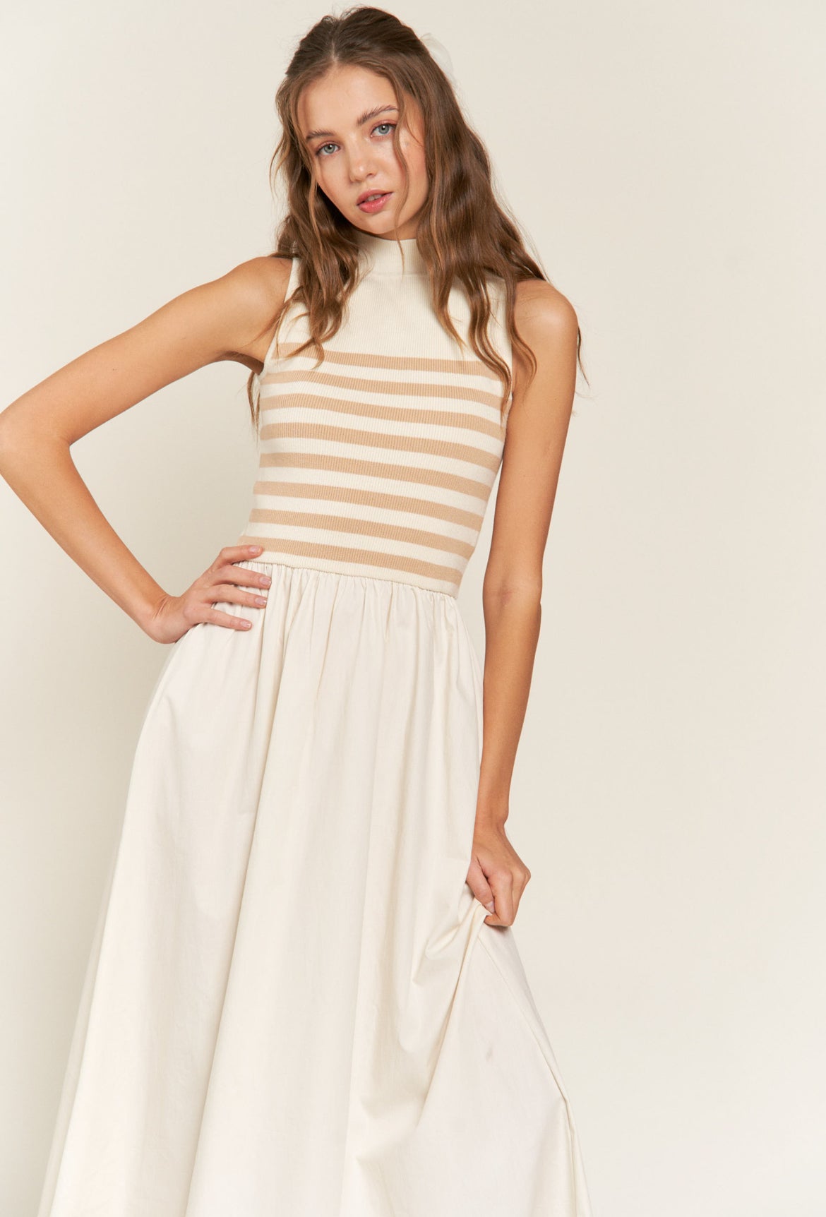 Stripe Knit Dress in beige/white