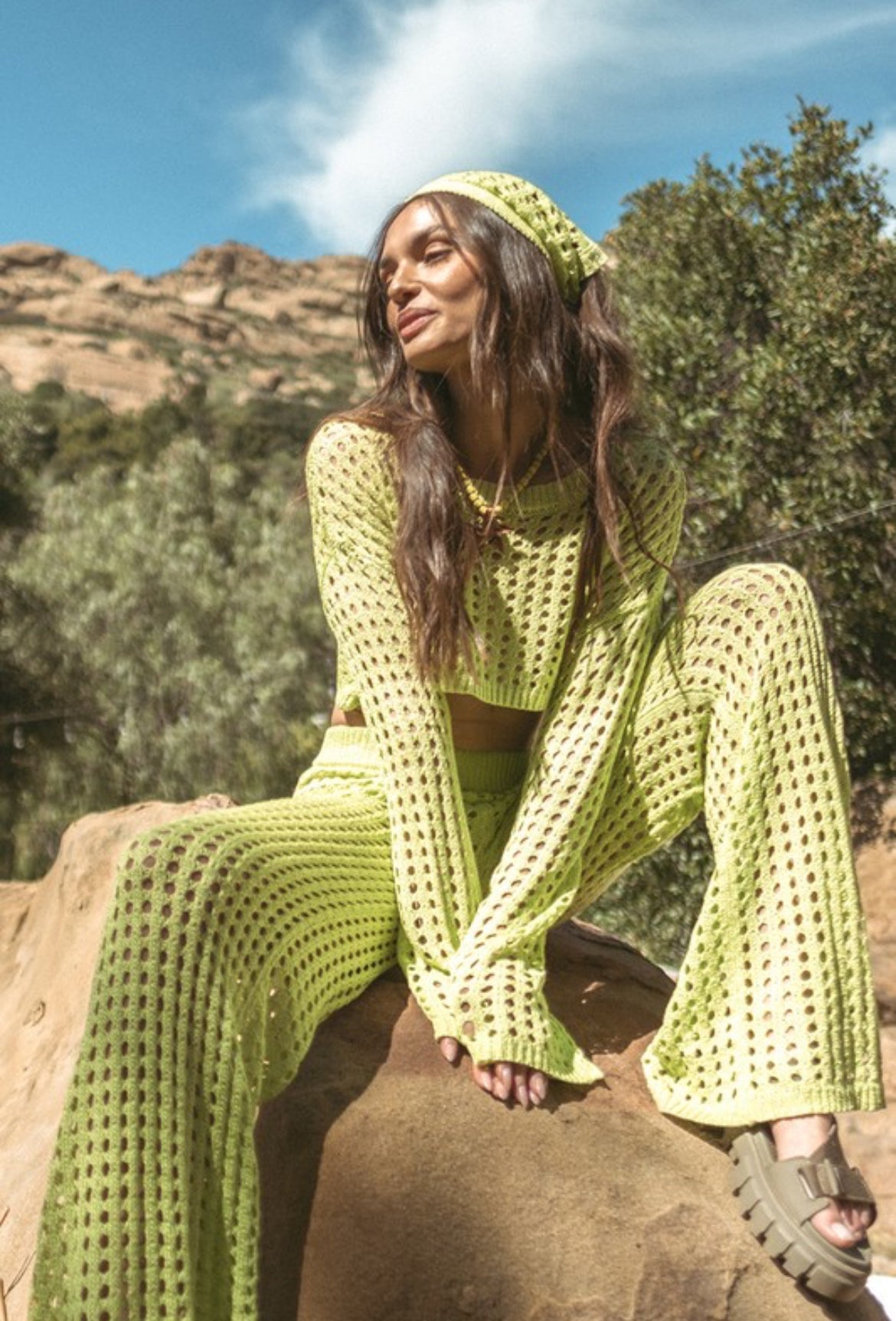 Crop top and Pants Crochet Set in Bright Green