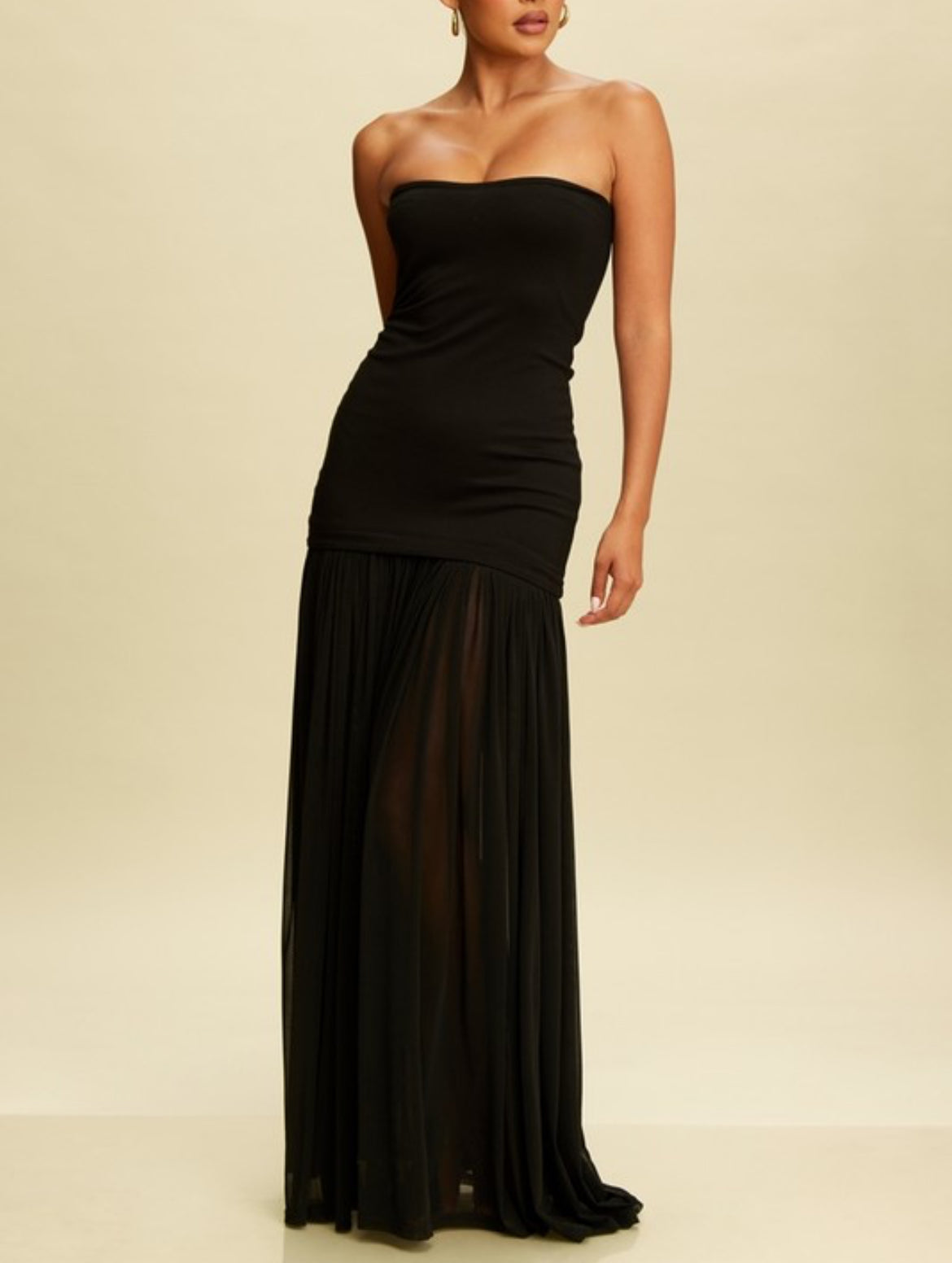 Strapless Dress with Flowy Skirt in Black