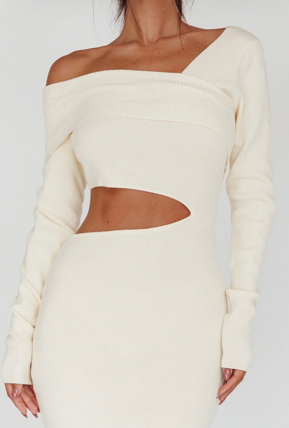 Cut Out Knit Dress in Cream