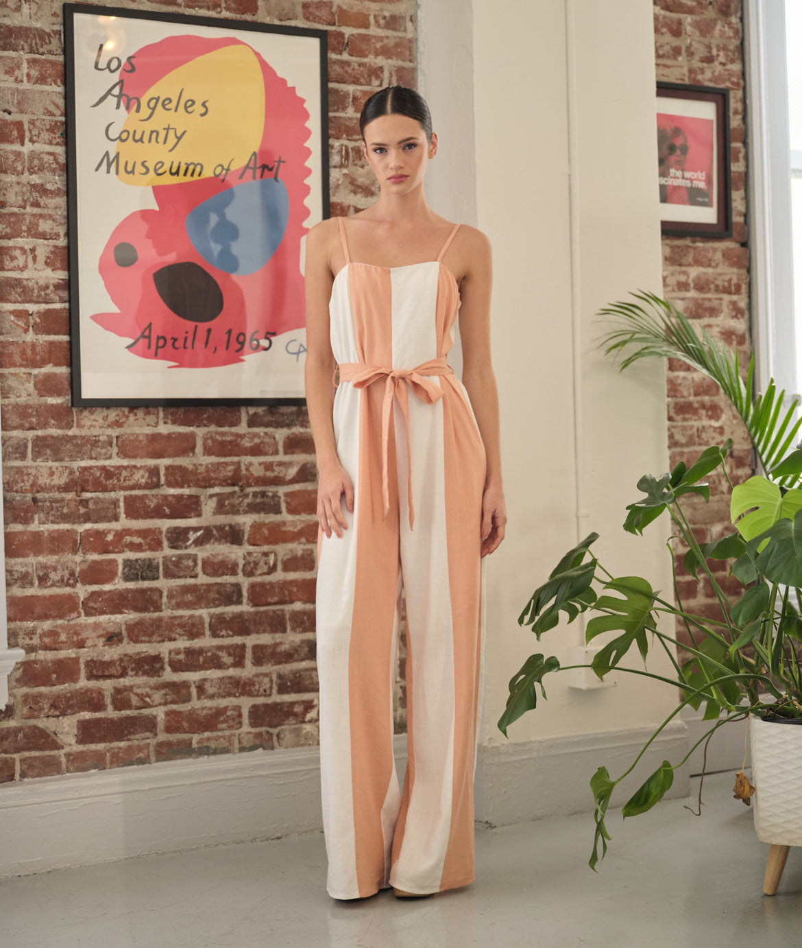 Color block Jumpsuit in peach/white