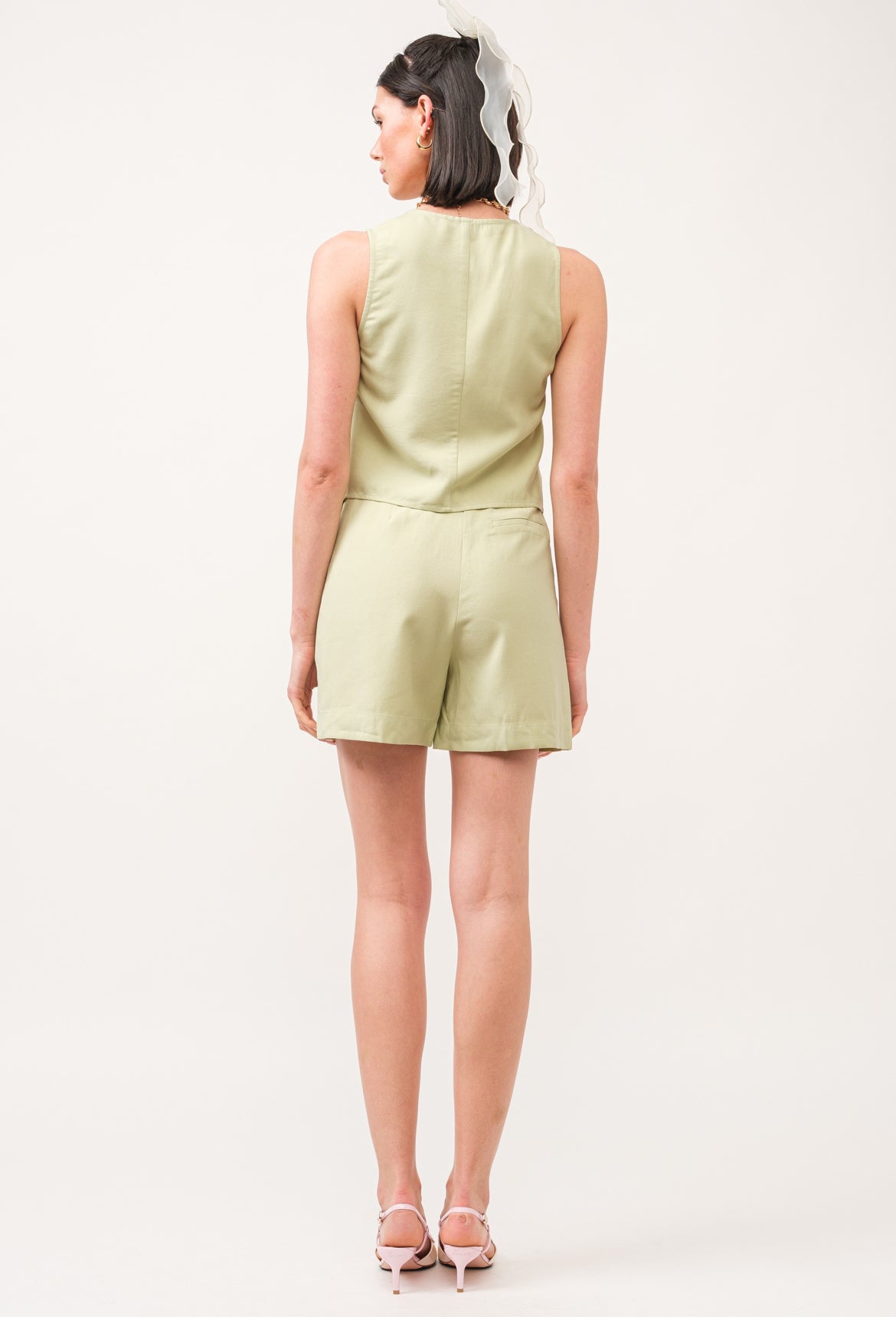 Bow Tie Top and Shorts Set in Light Green