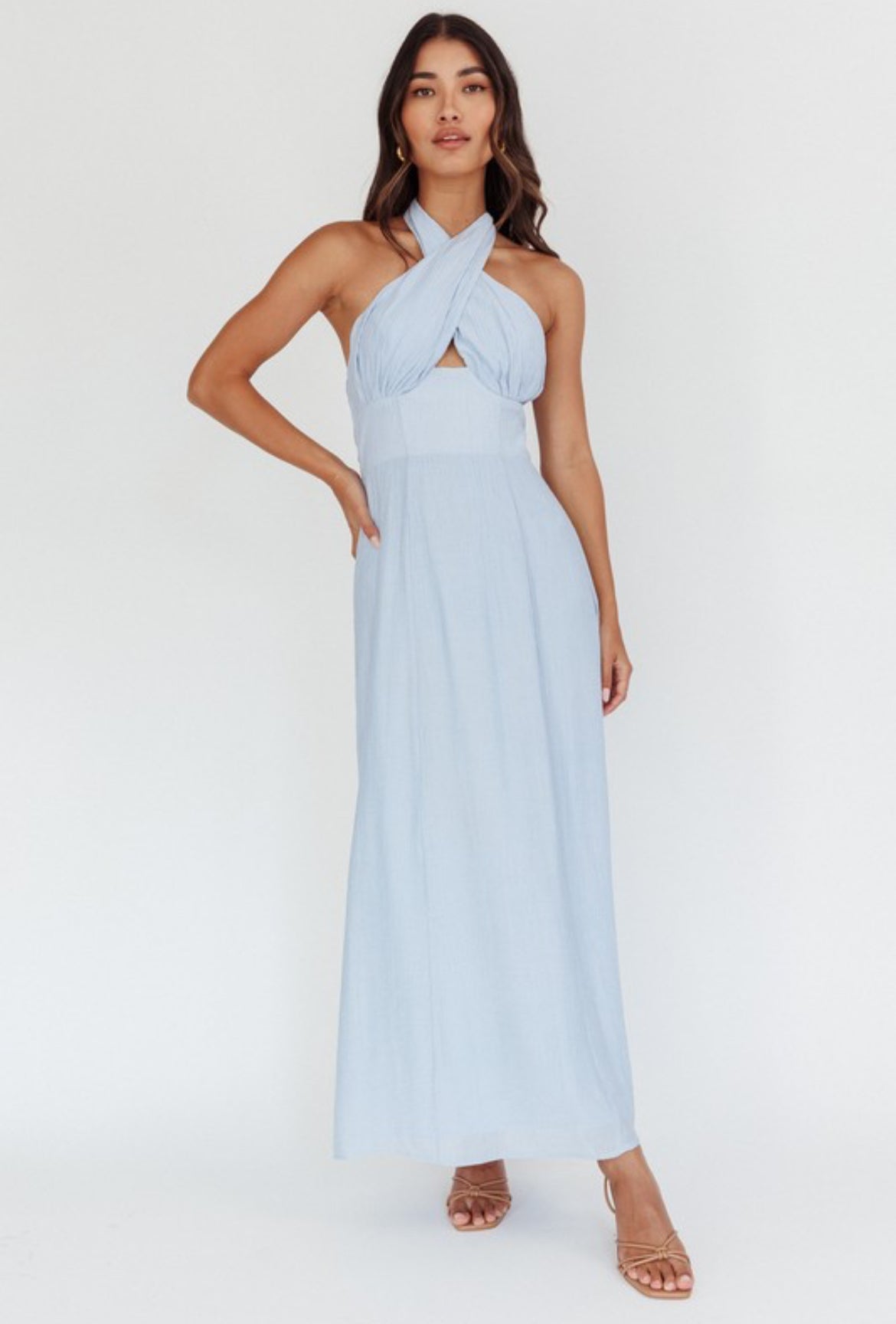 Halter Neck Maxi Dress in Light Blue