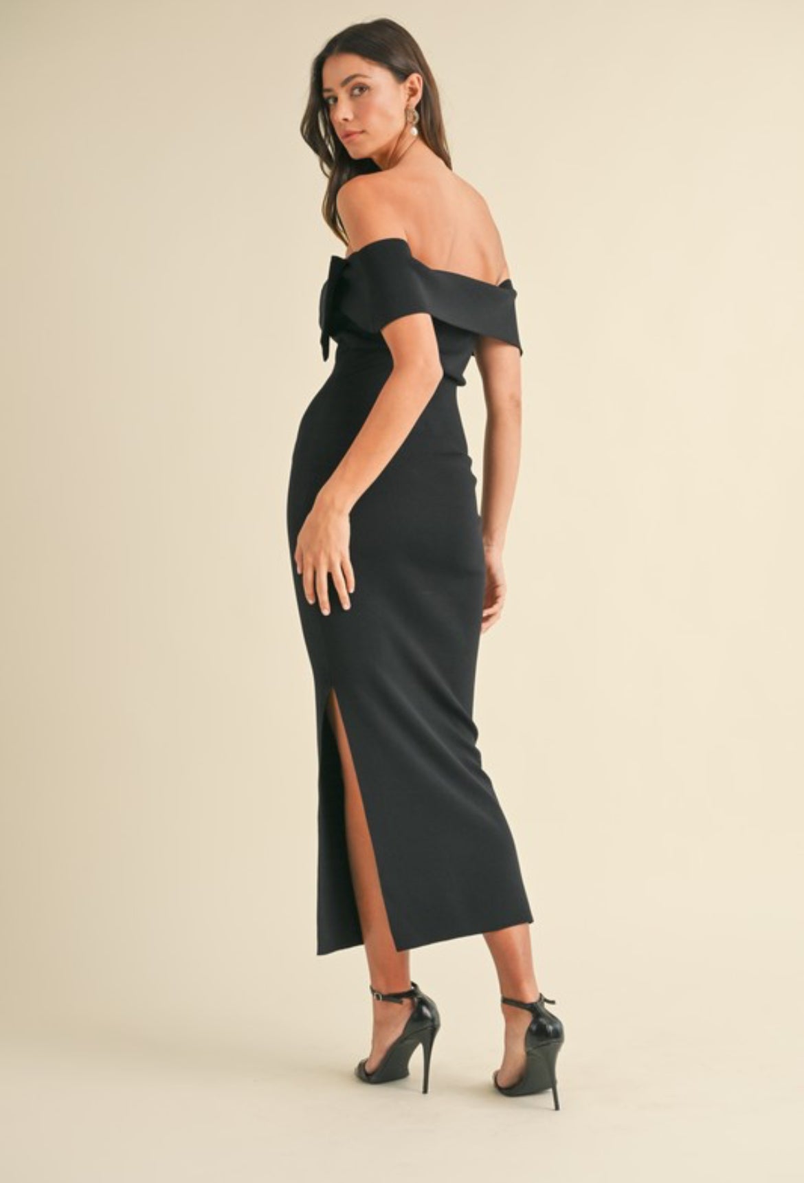 Front Bow Off Shoulder Dress in Black