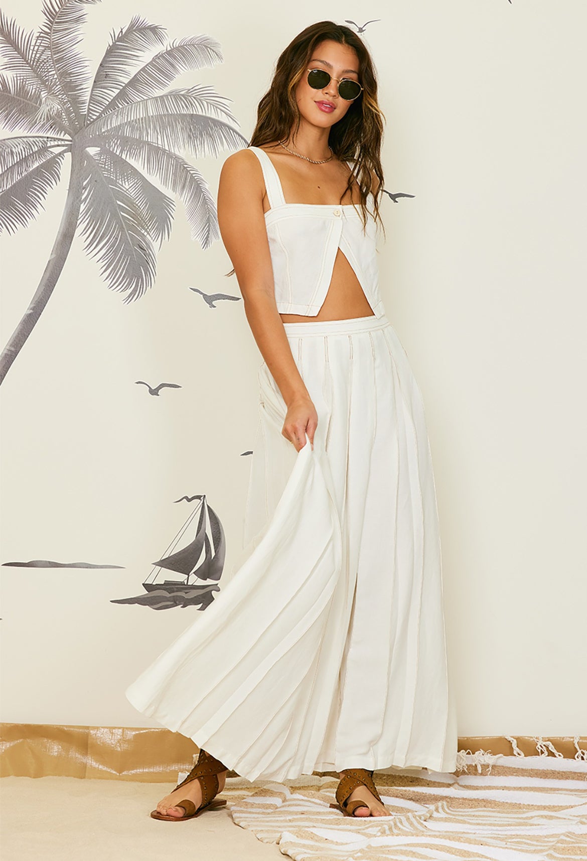 Open Top and Maxi Skirt Set in White