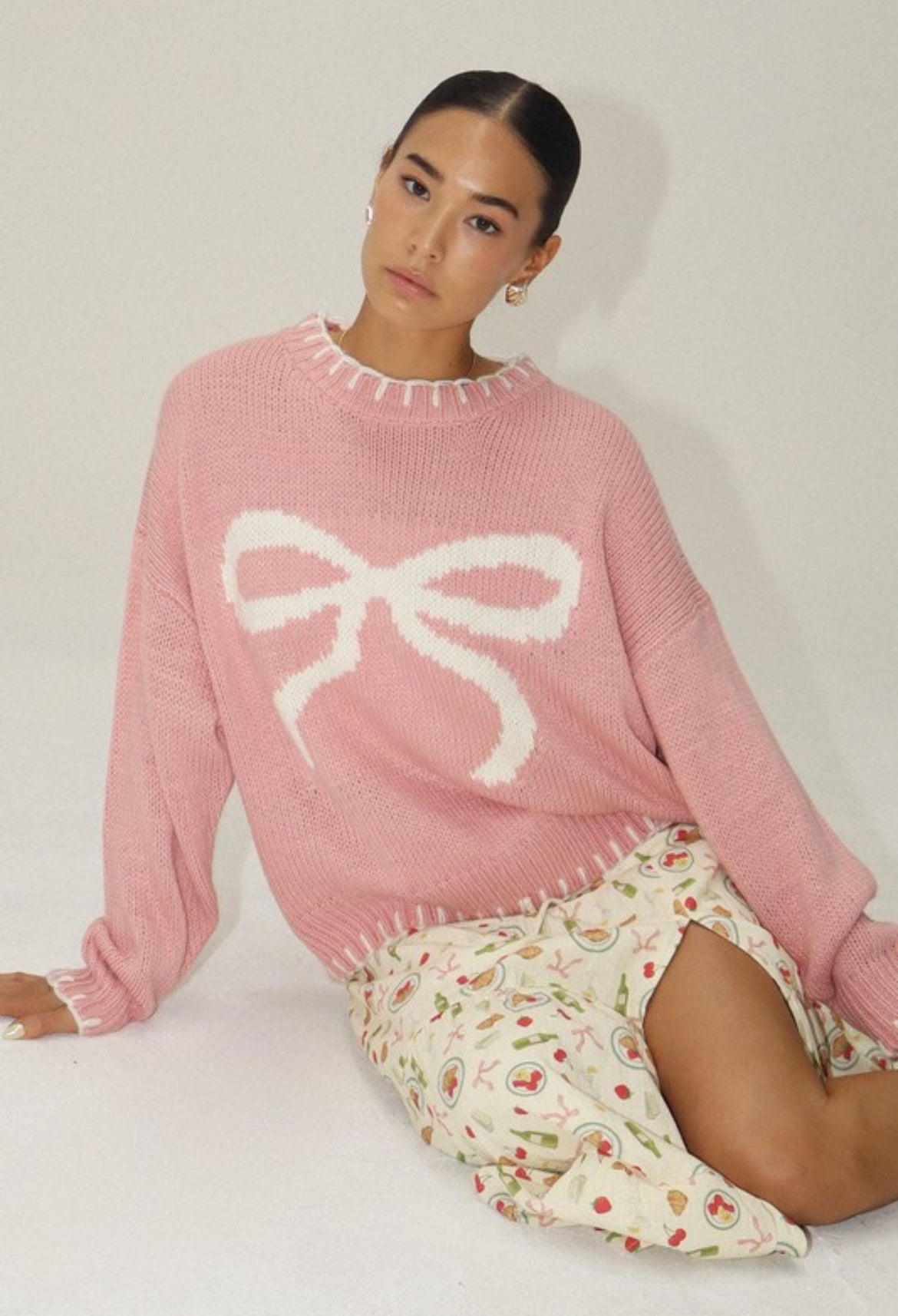 Ribbon Sweater in Pink