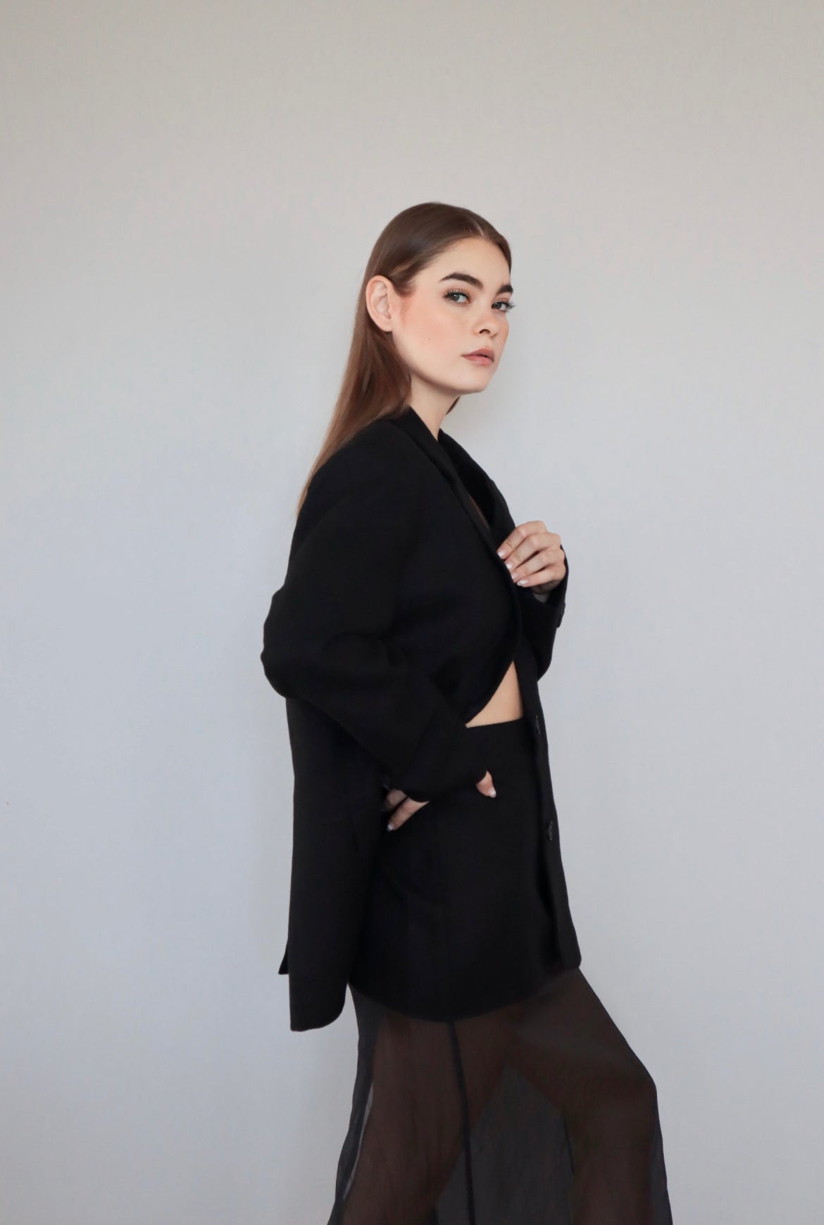 Oversized Blazer and Skirt Set in Black