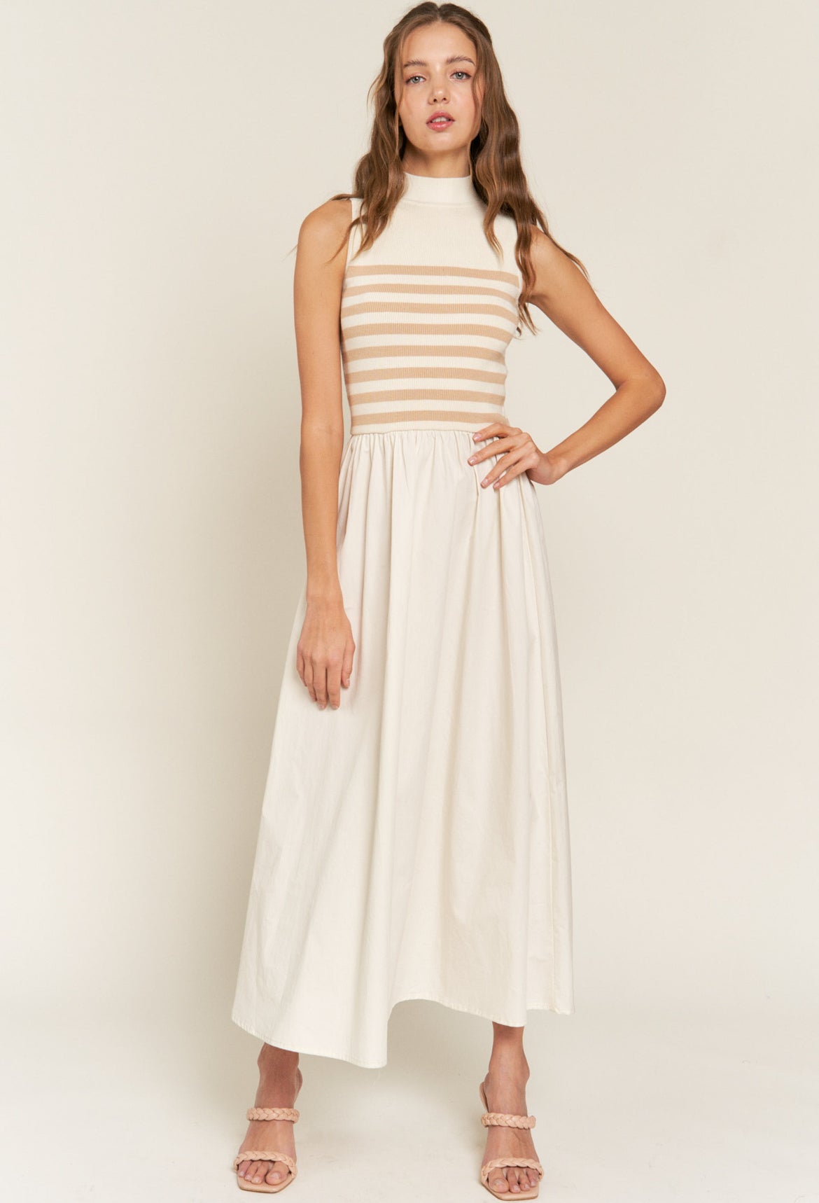 Stripe Knit Dress in beige/white