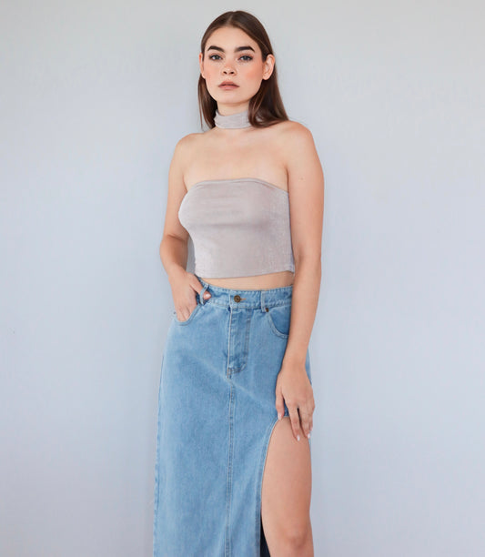 Open Side Denim Skirt