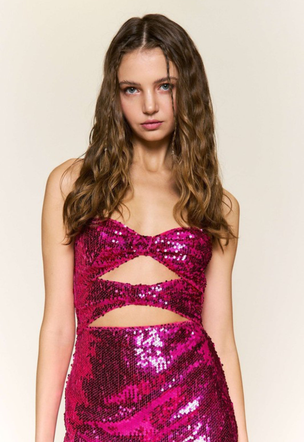 Cut Out Strapless Sequin Mini Dress in Pink