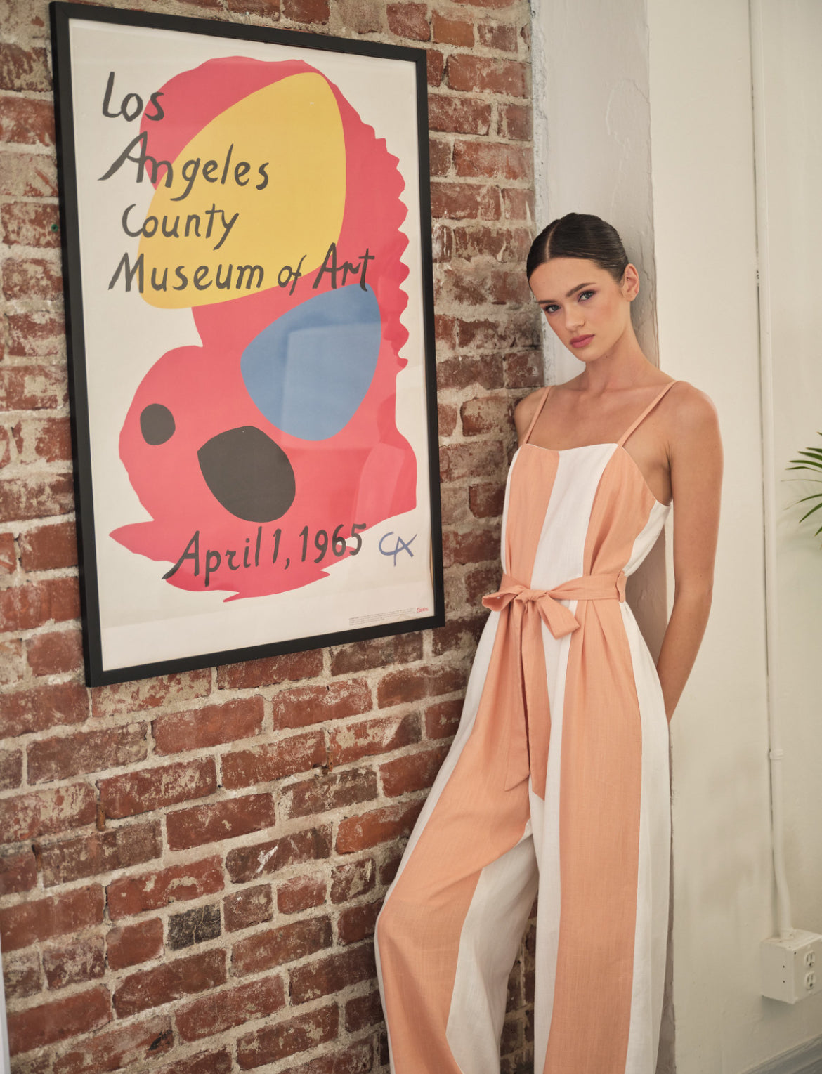 Color block Jumpsuit in peach/white