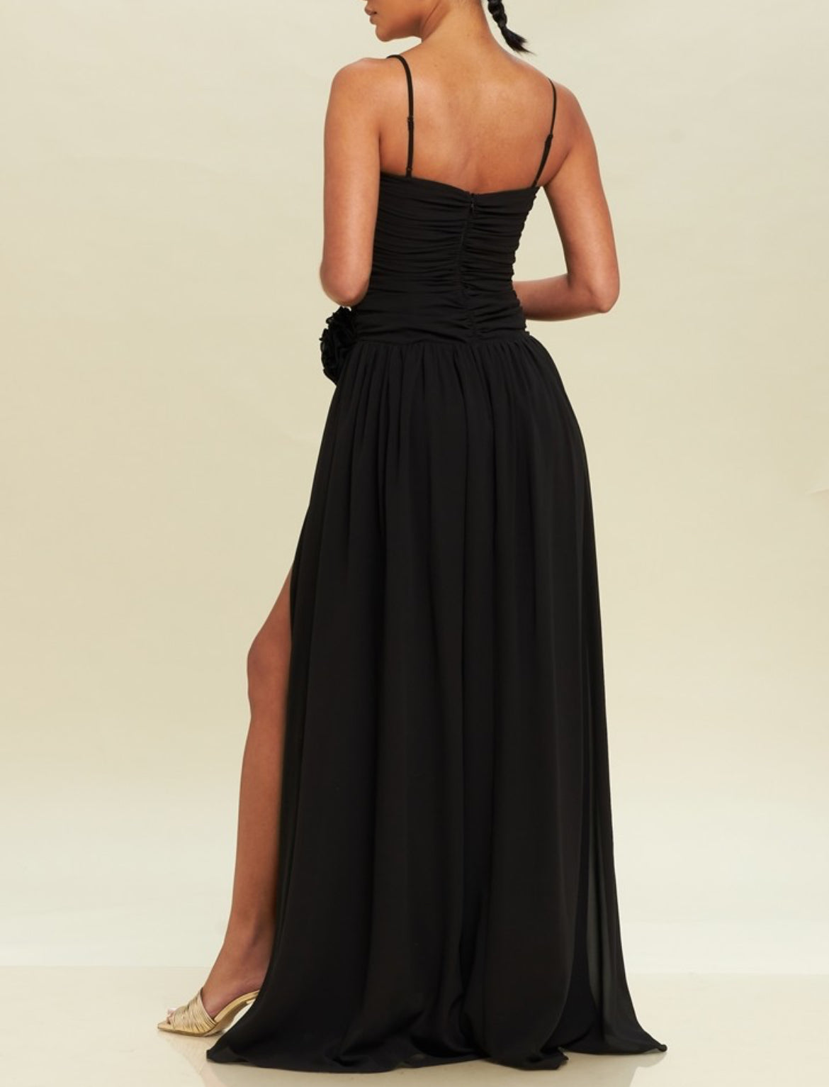 Rose detail Cut out Maxi Dress in Black