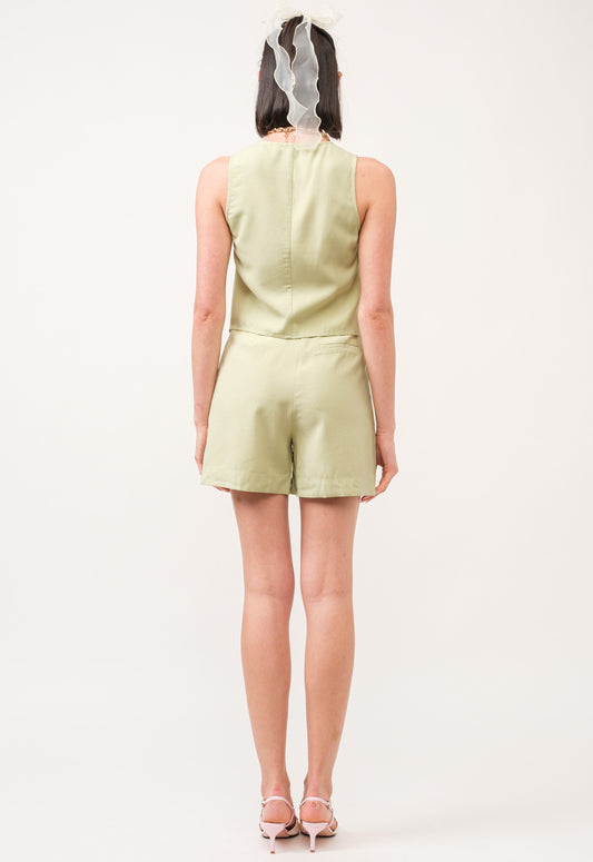 Bow Tie Top and Shorts Set in Light Green