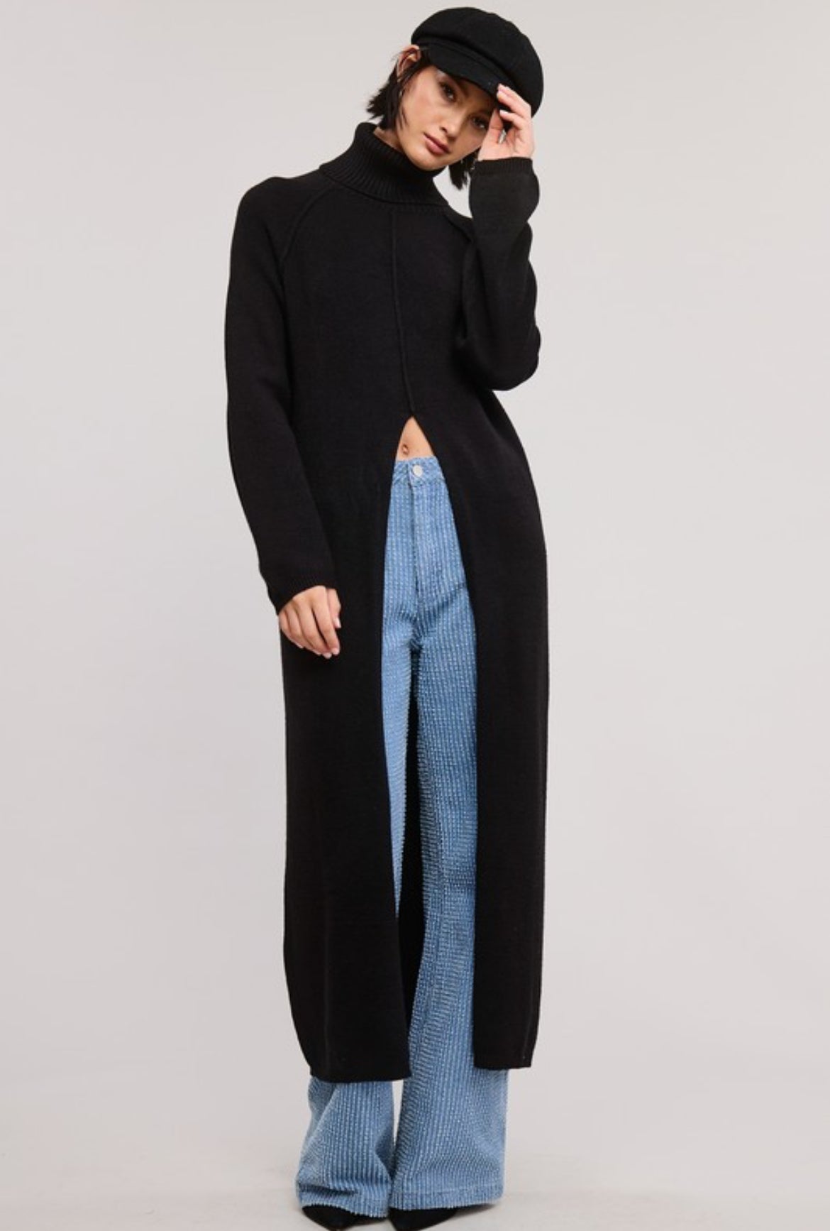 Turtleneck Long Sweater in Black