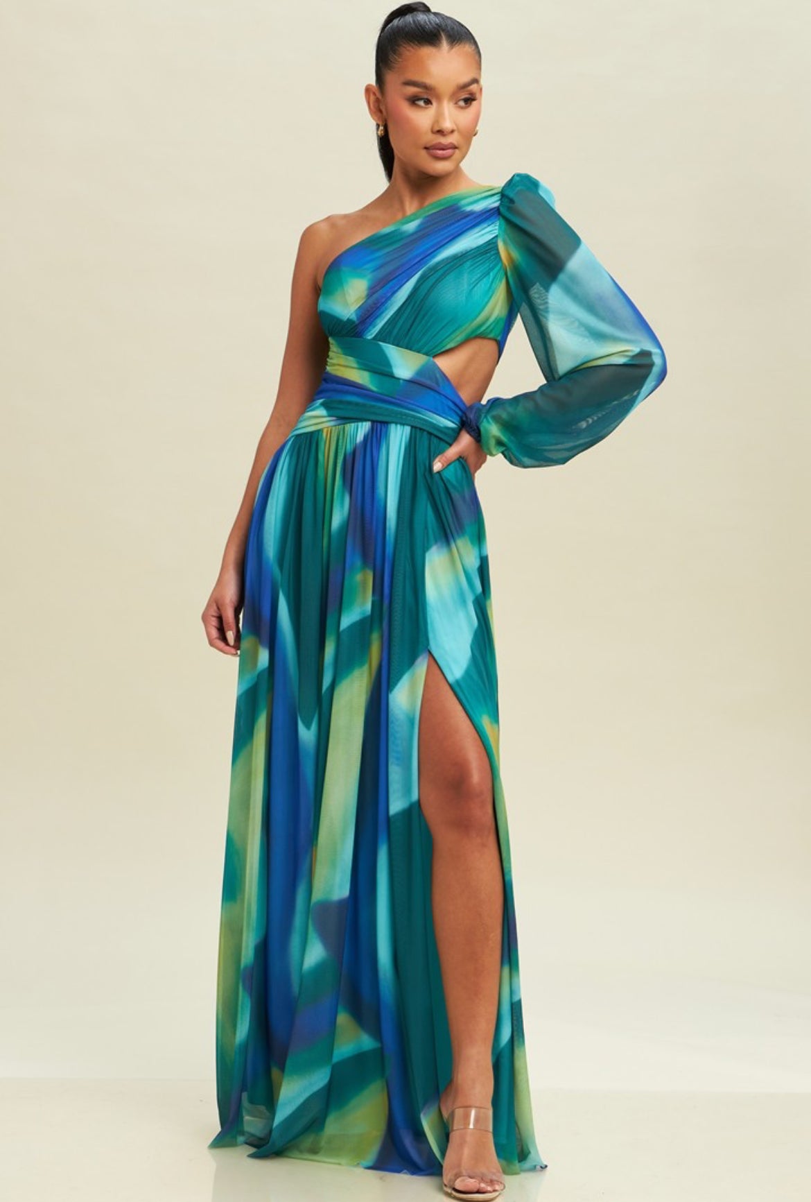 One Sleeve Multicolor Maxi Dress