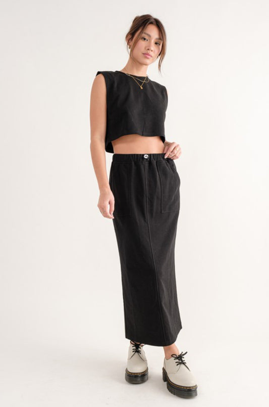 Crop Top and Maxi Skirt Set in Black