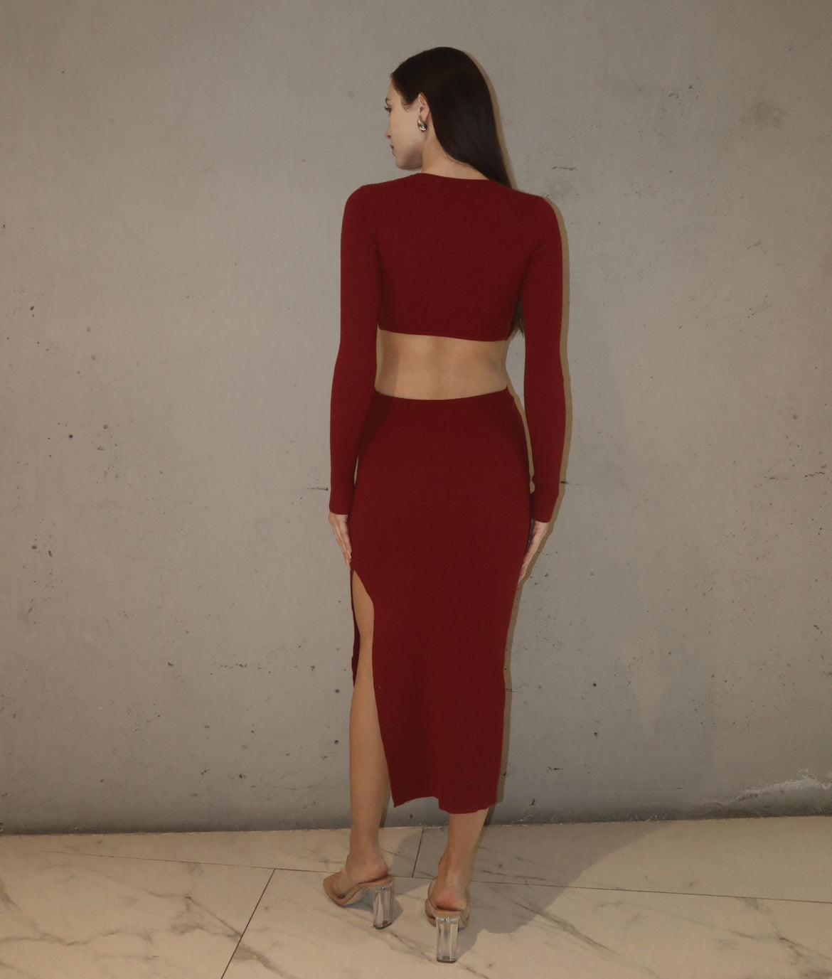 Knit Cut Out Dress in Burgundy