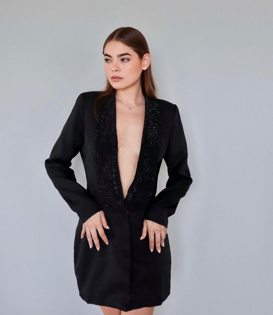 Backless Sequin Blazer in Black