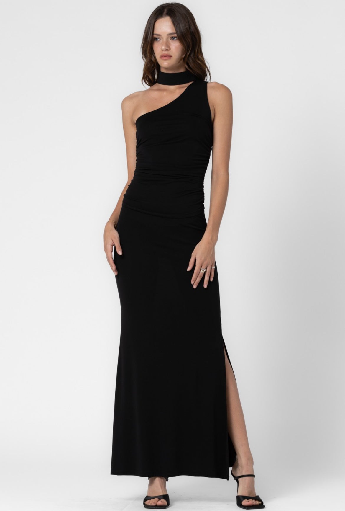 Mock Neck top and Long Skirt Set in Black