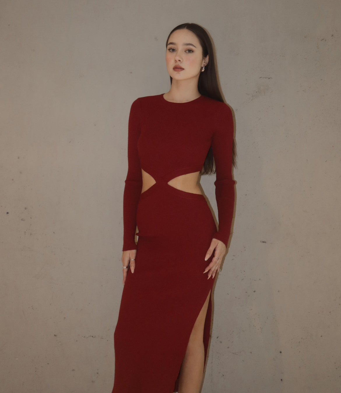 Knit Cut Out Dress in Burgundy