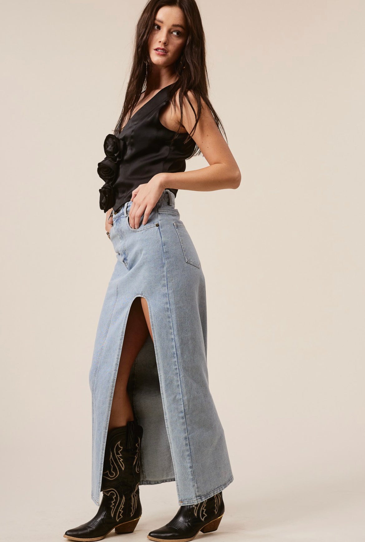 Open Side Denim Skirt