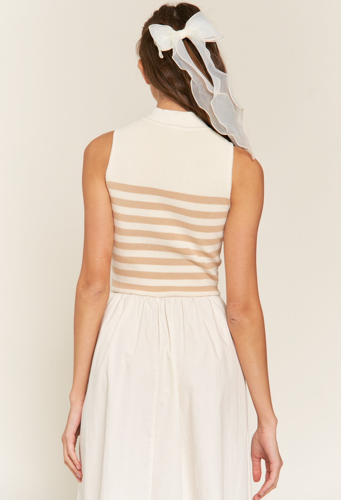 Stripe Knit Dress in beige/white