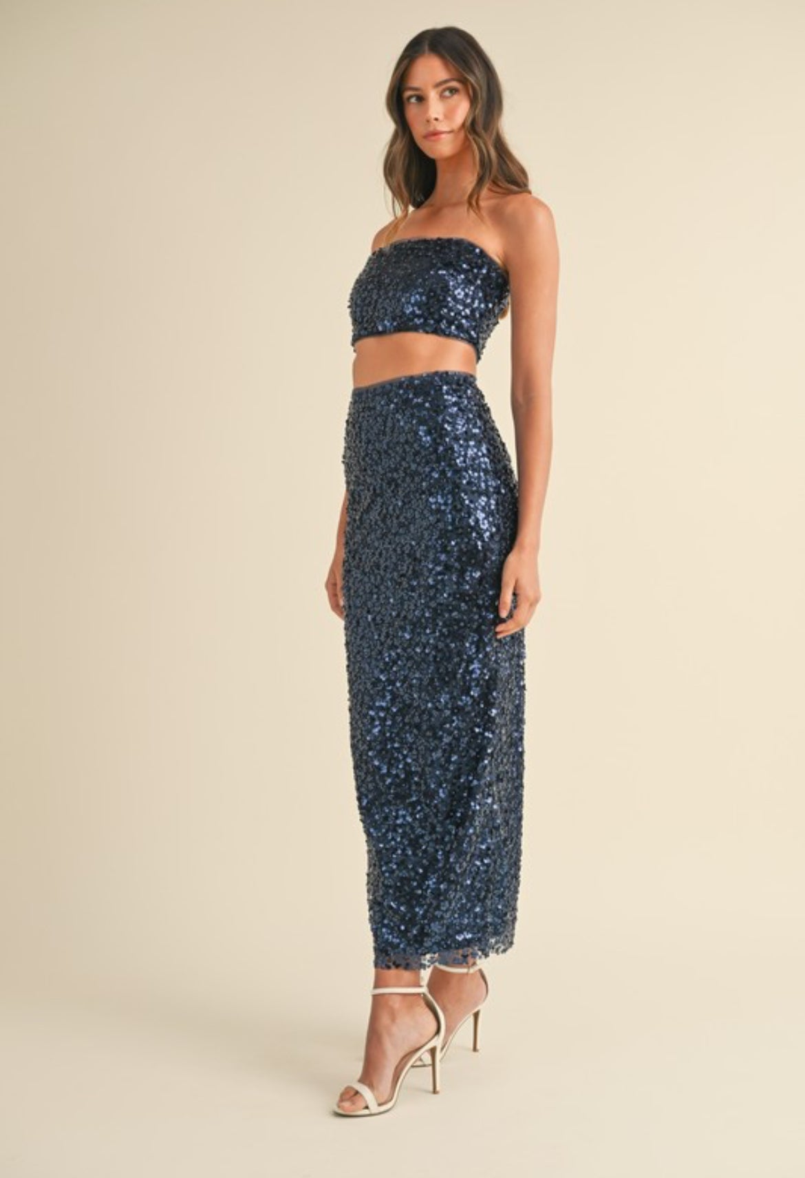 Floral Sequin Crop top and Skirt Set