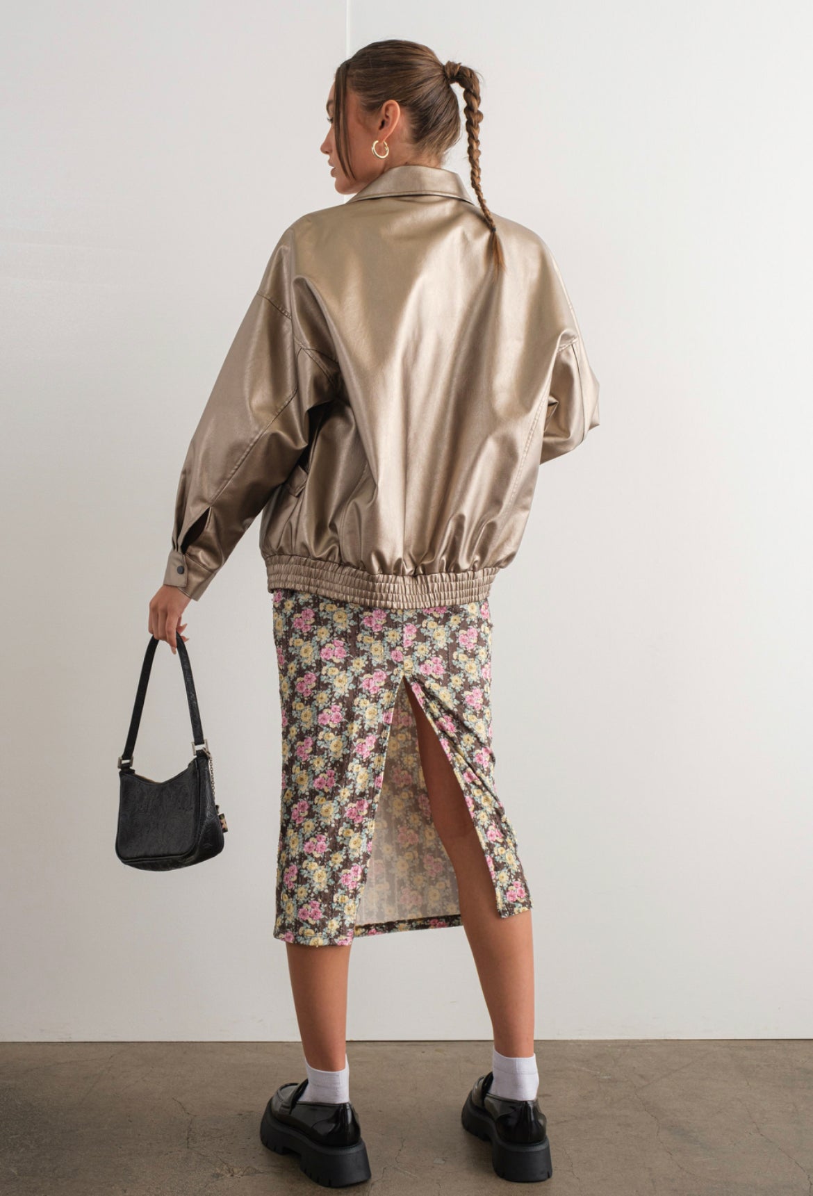 Oversized Metallic Bomber Jacket