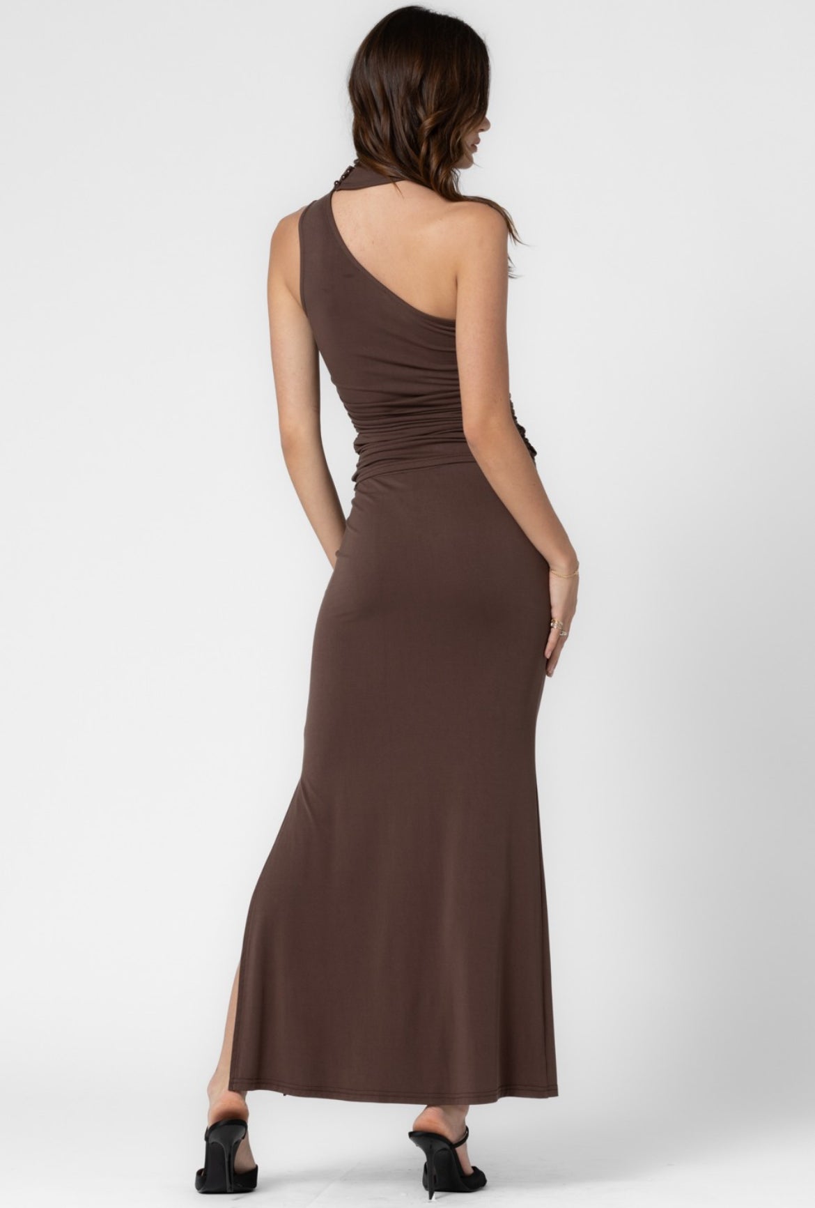 Mock Neck Top and Long Skirt Set in Brown