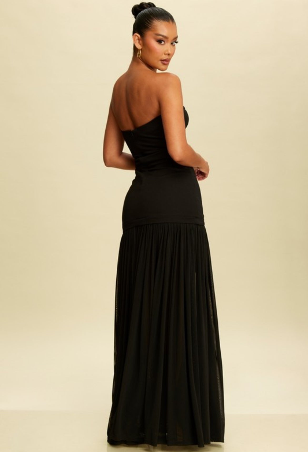 Strapless Dress with Flowy Skirt in Black