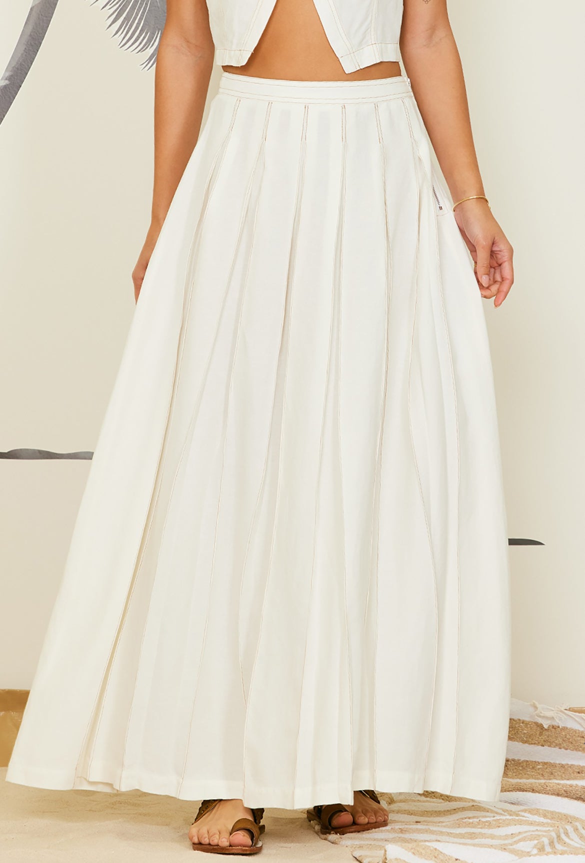 Open Top and Maxi Skirt Set in White