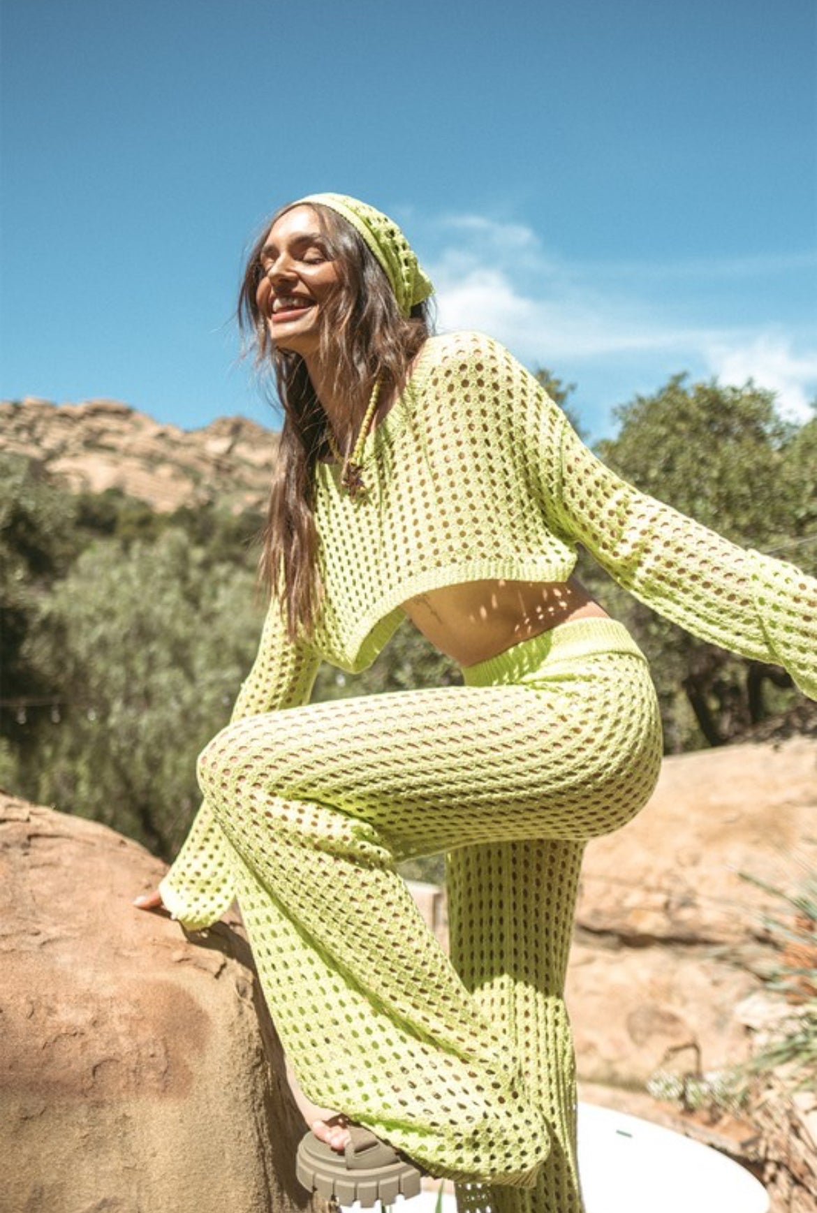 Crop top and Pants Crochet Set in Bright Green