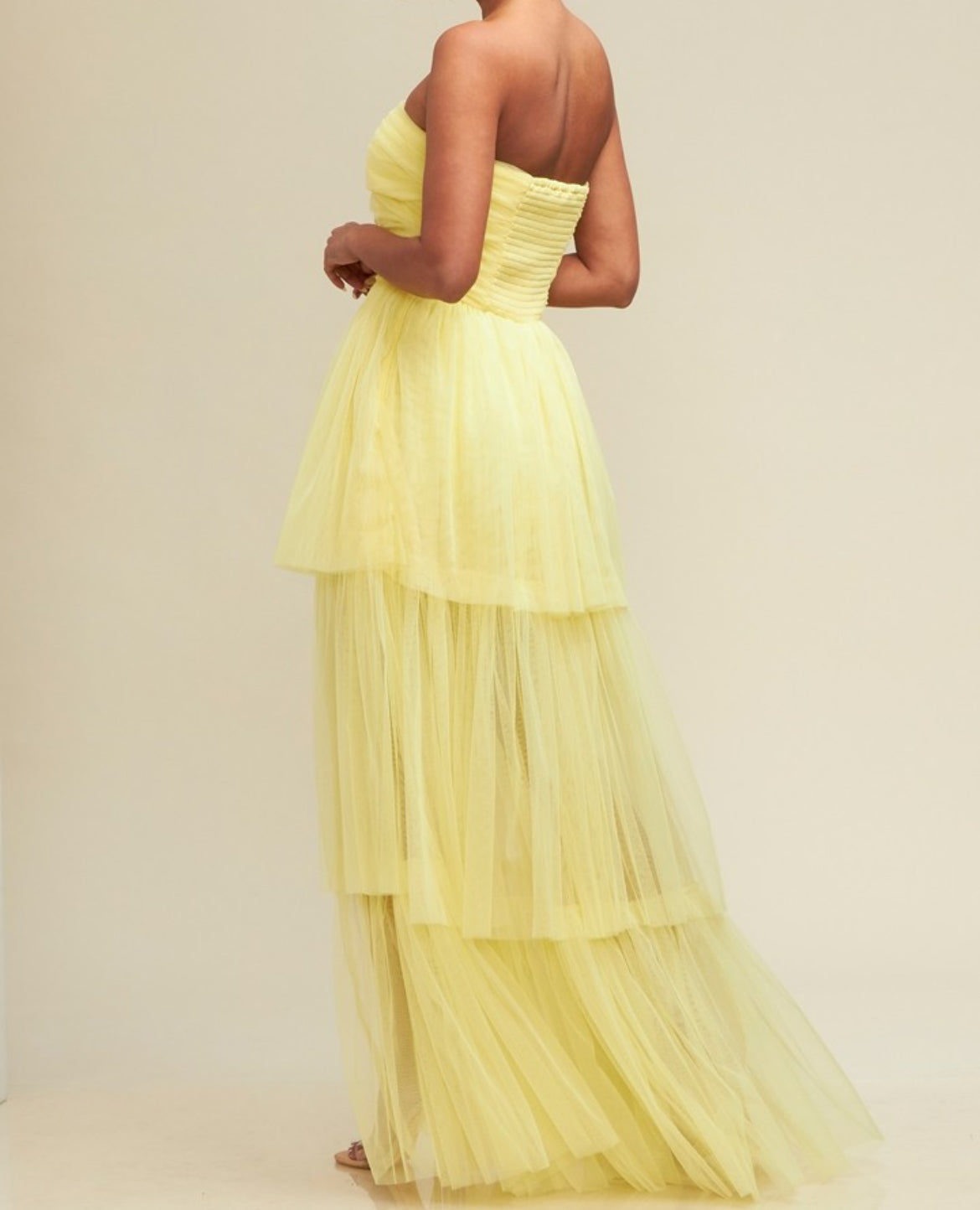 Strapless Mesh Maxi Dress in Yellow