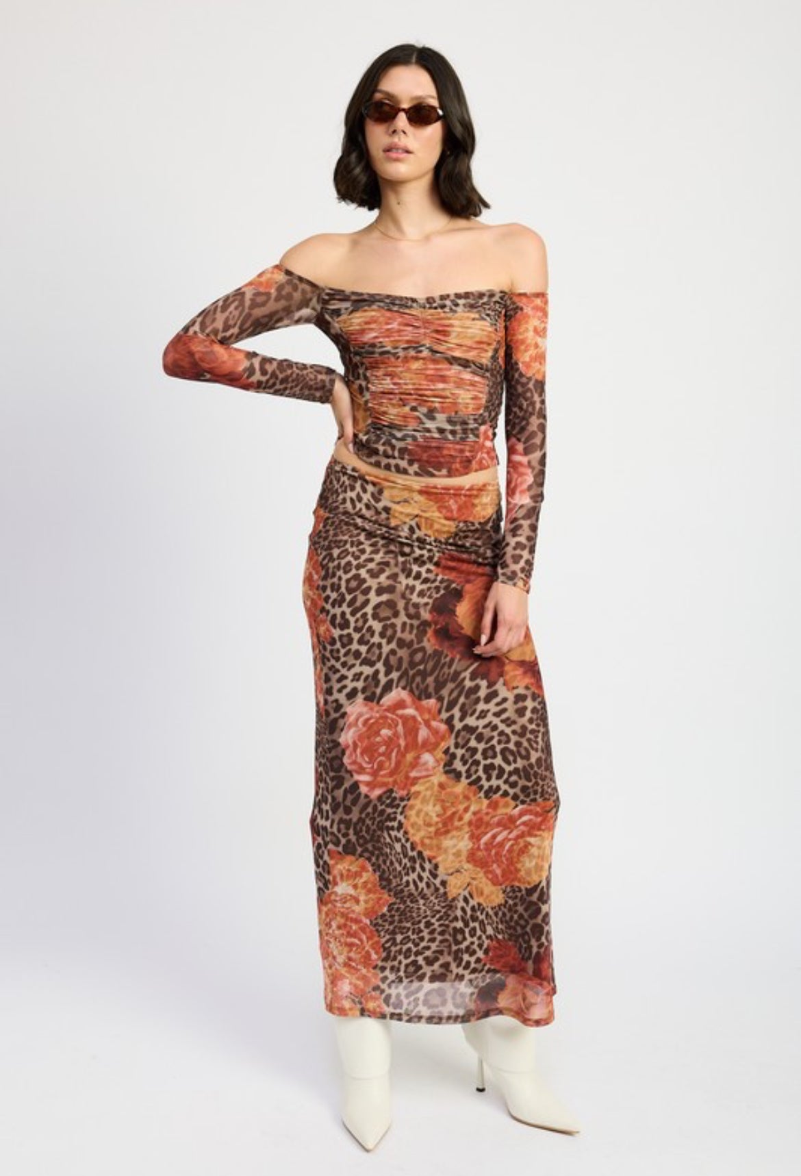 Animal Print Flower Top and Skirt Set