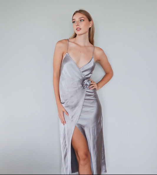 Rose Wrapped Dress in Gray