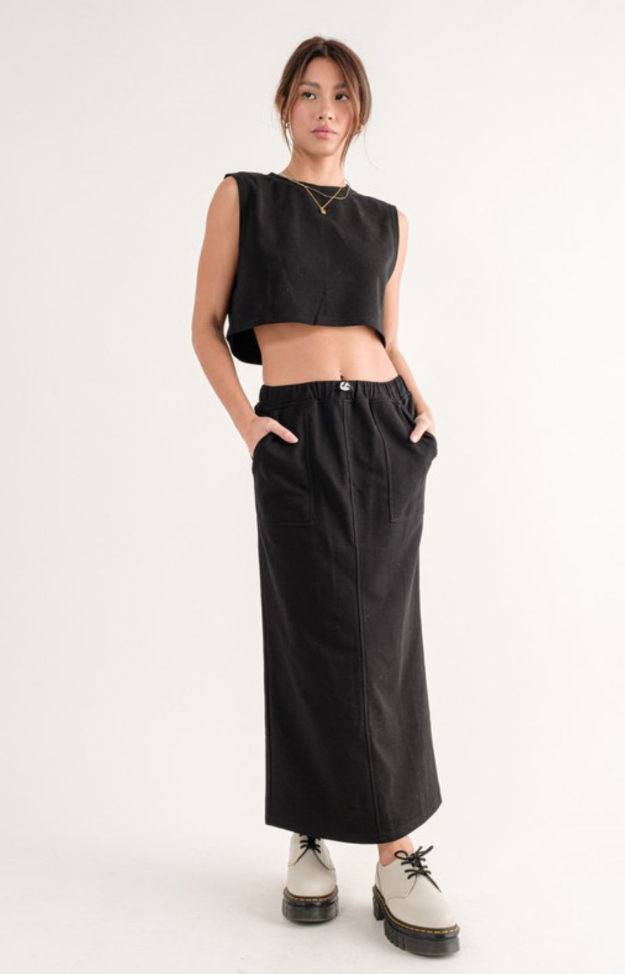 Crop Top and Maxi Skirt Set in Black