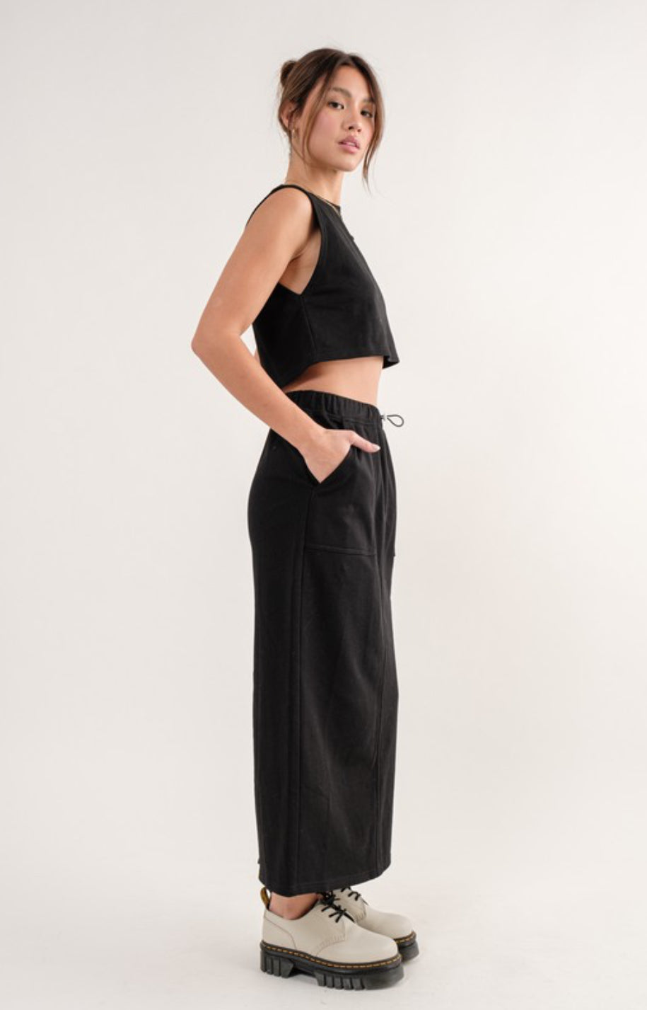 Crop Top and Maxi Skirt Set in Black