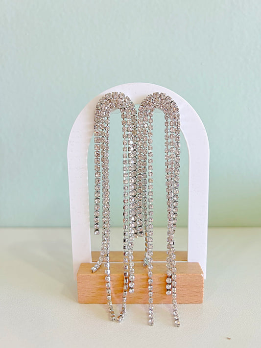 Rhinestone Curved Earrings in Silver