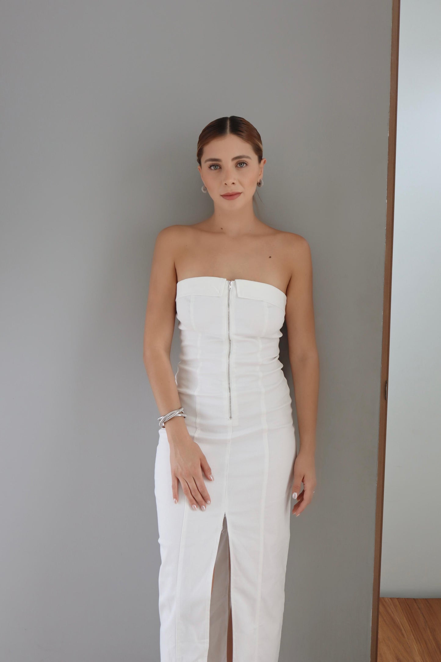 White Denim Strapless Dress