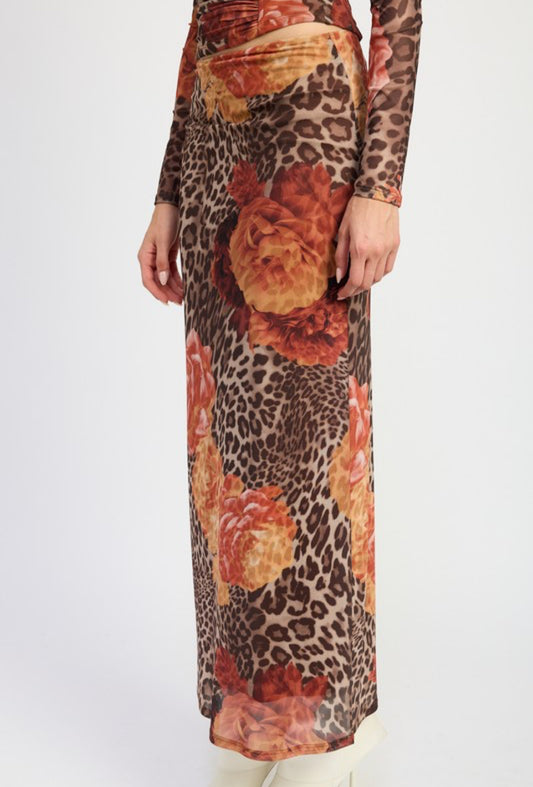 Animal Print Flower Top and Skirt Set