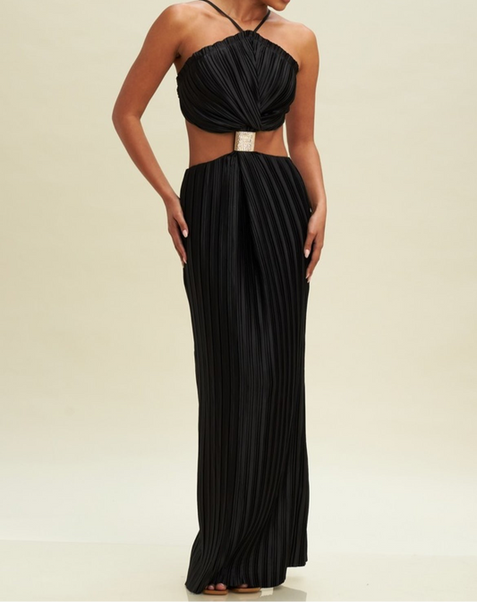 Pleated Gold Dress in Black
