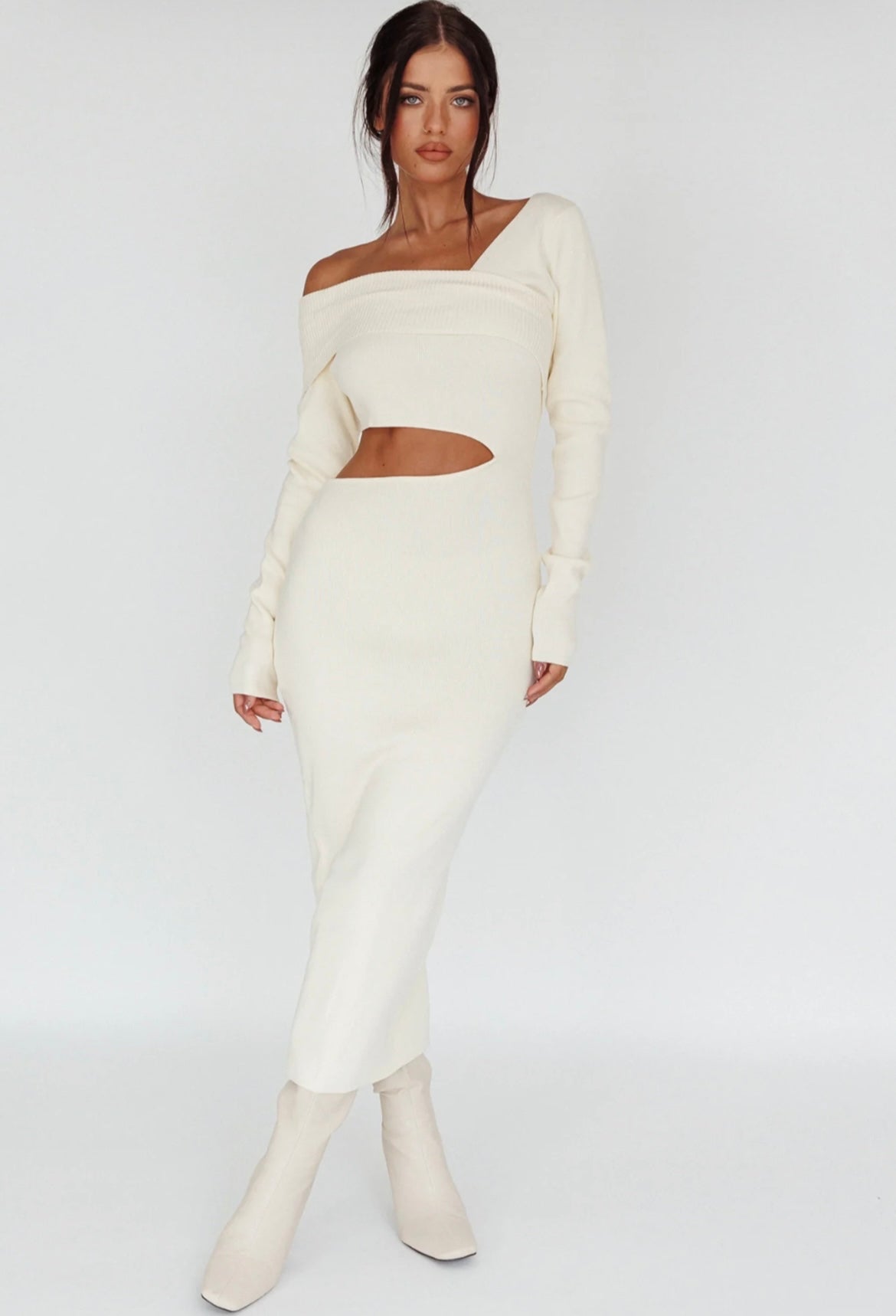 Cut Out Knit Dress in Cream