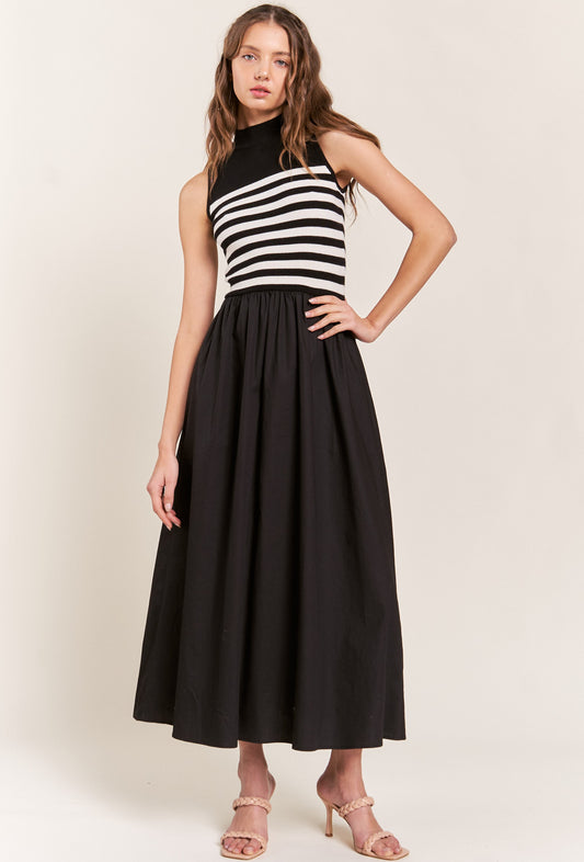 Striped Knit Dress in Black