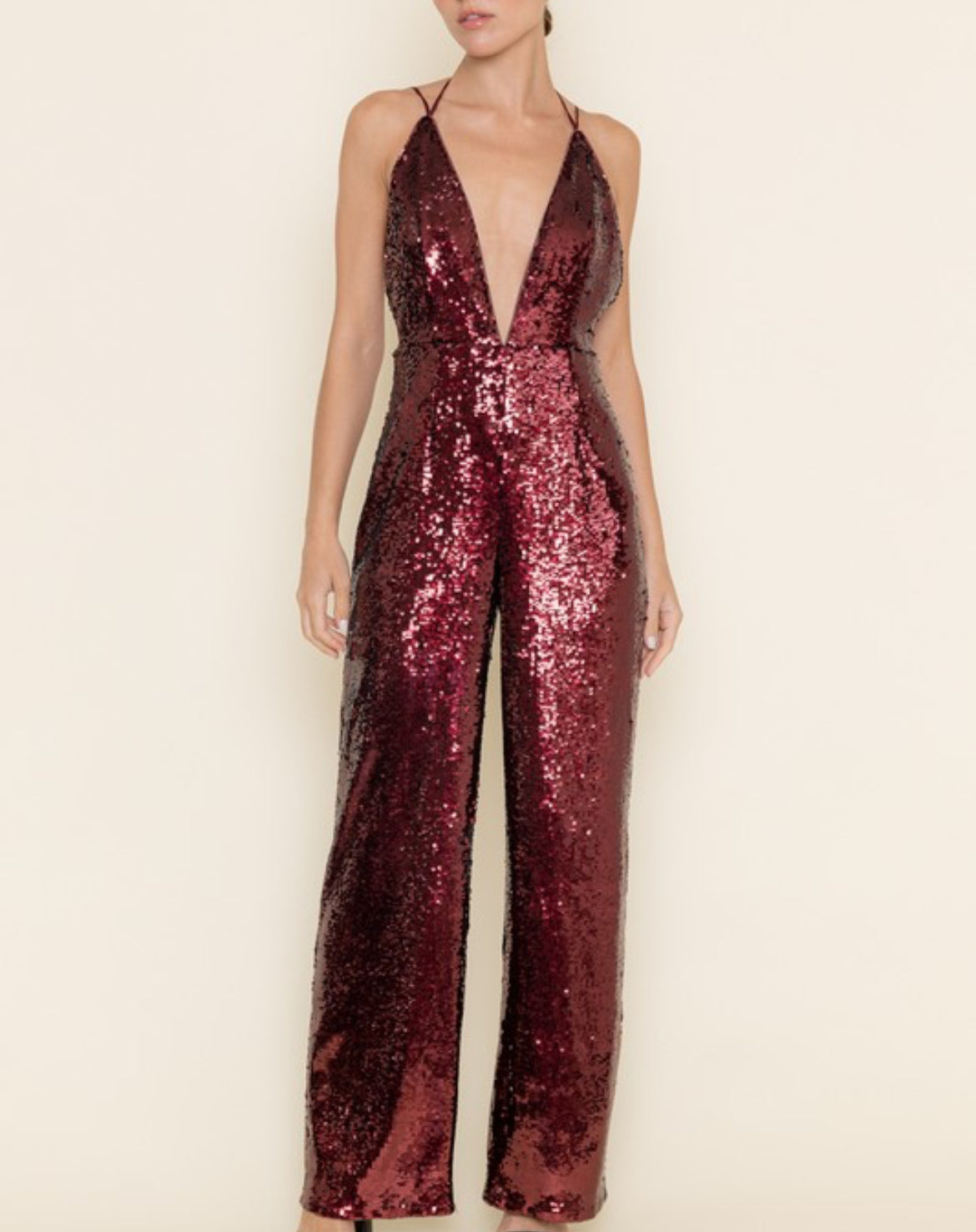 Sequin Jumpsuit in Burgundy