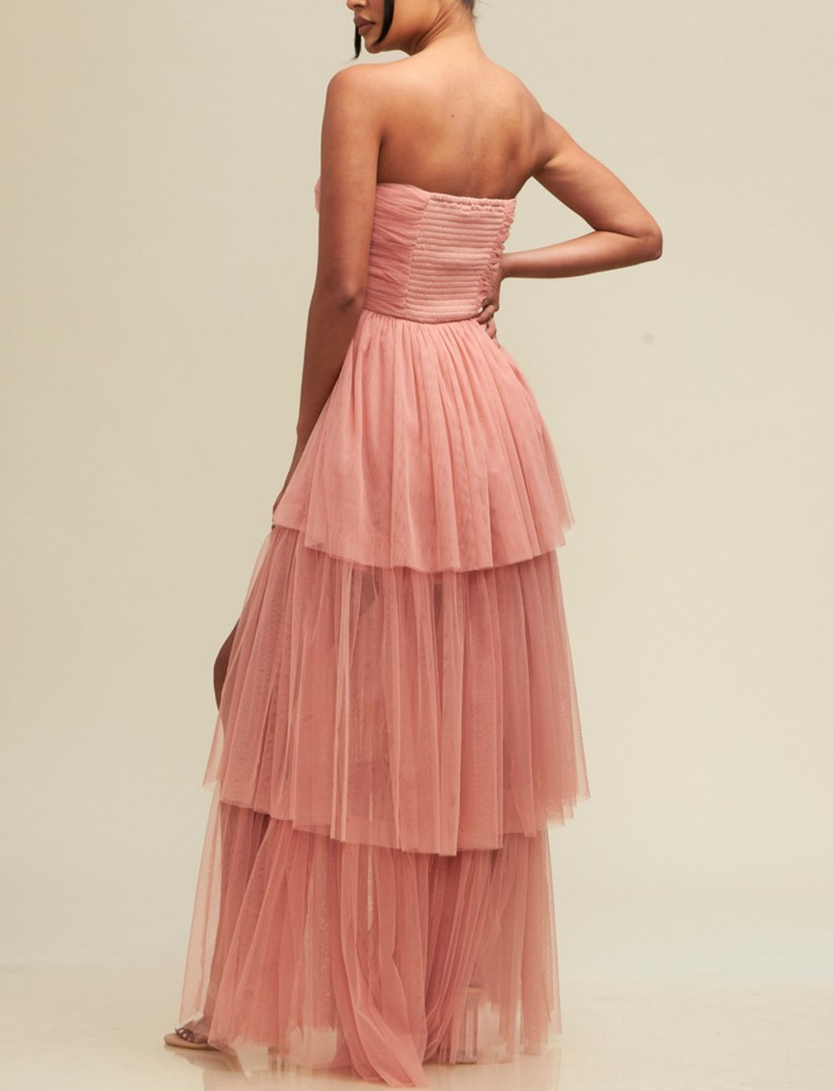 Strapless Mesh Dress in Blush Pink