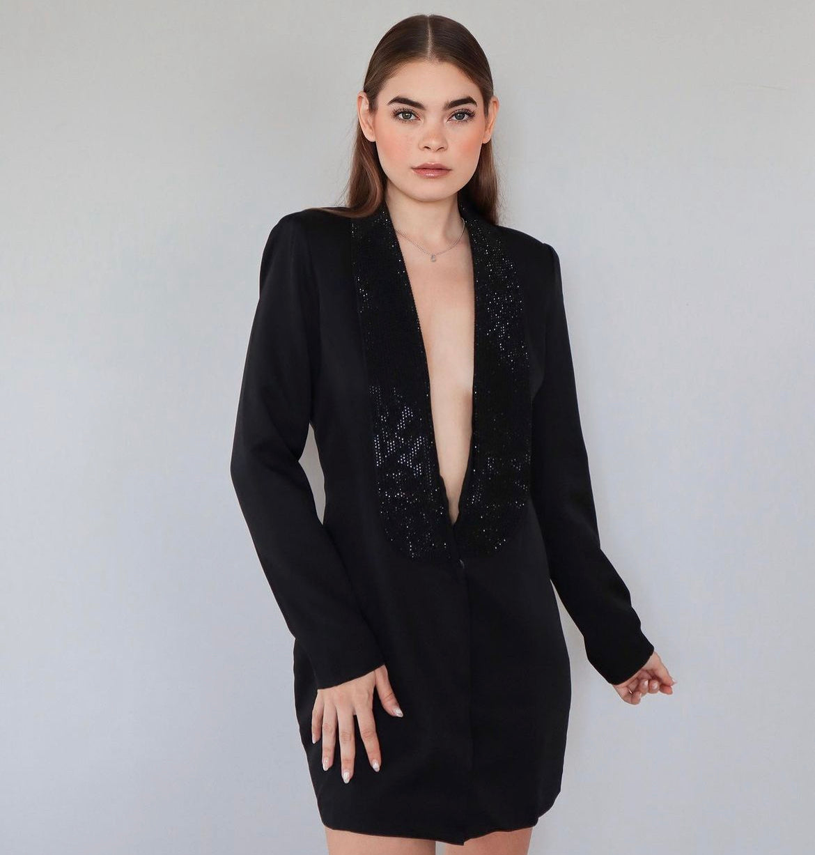 Backless Sequin Blazer in Black