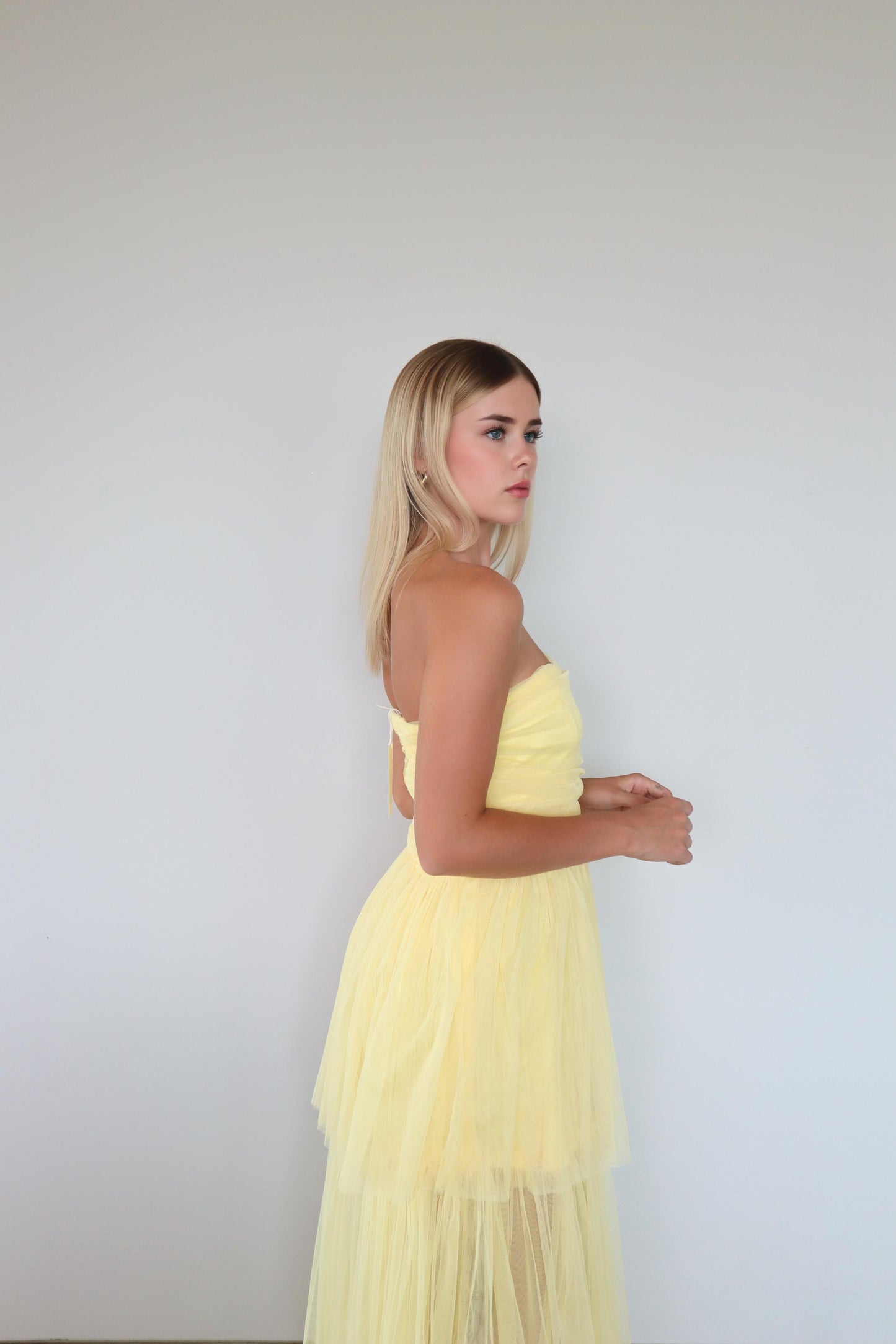 Strapless Mesh Maxi Dress in Yellow