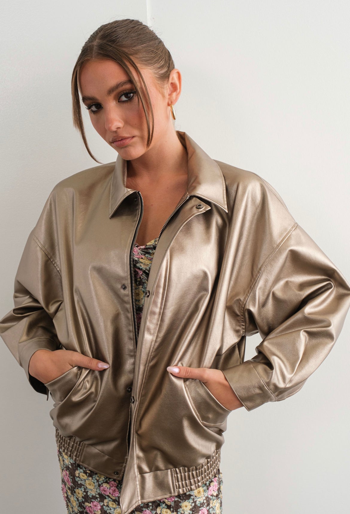 Oversized Metallic Bomber Jacket