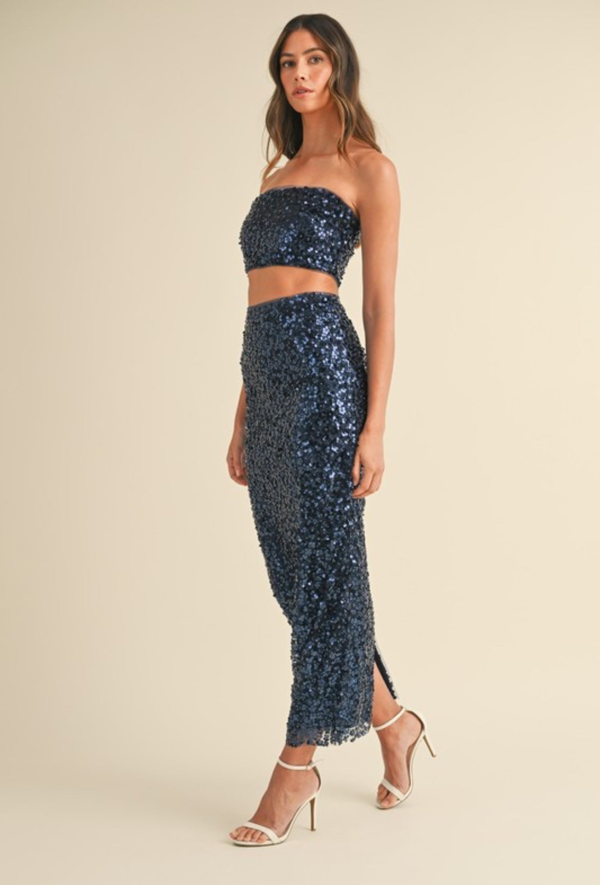 Floral Sequin Crop top and Skirt Set