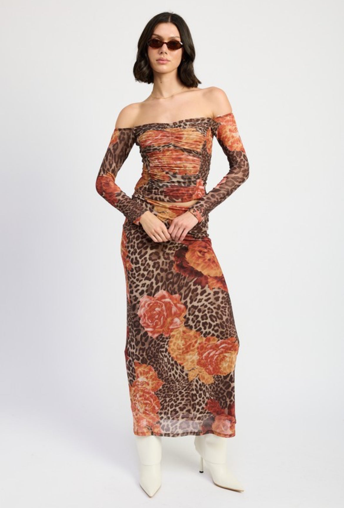 Animal Print Flower Top and Skirt Set